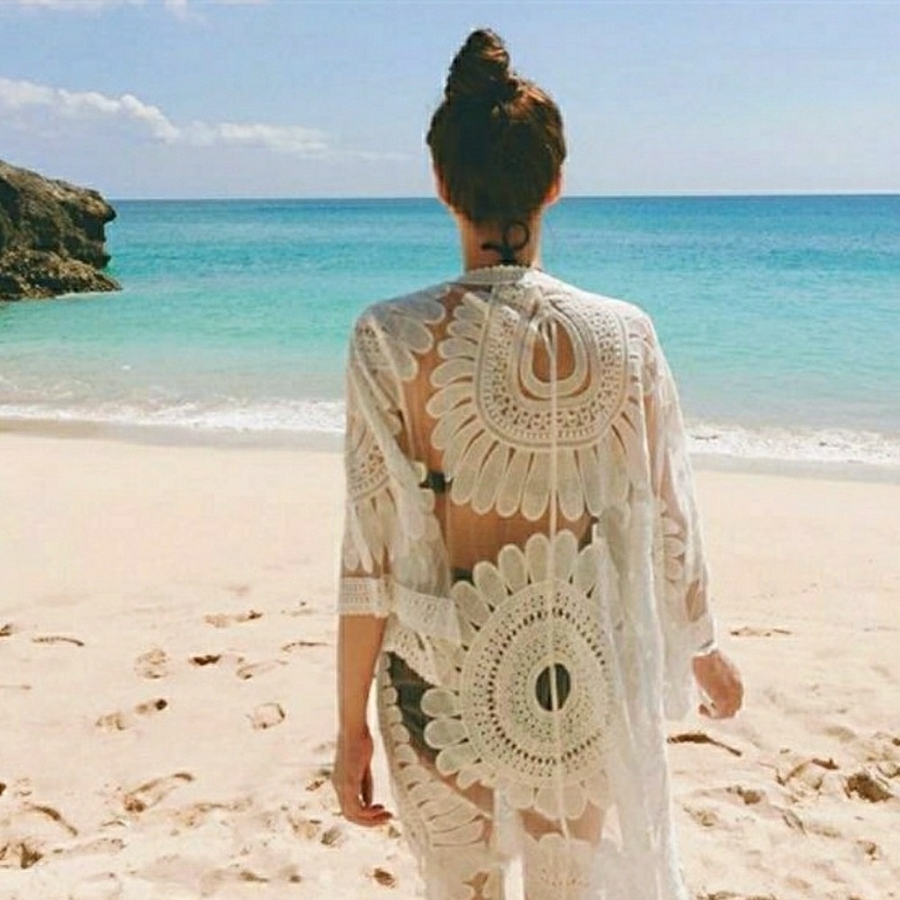 ✔ONLY 1 LEFT✔-NWT- BOHO WHT  LACE COVER-UP/ KIMONO - Picture 2 of 6